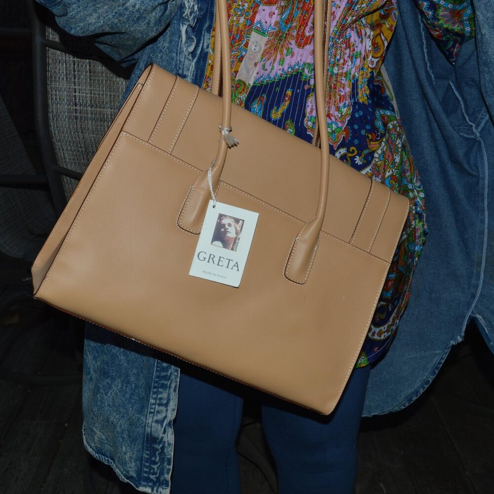 Italian Leather Handbag in Pale Camel Color   only one  by Greta of Italy